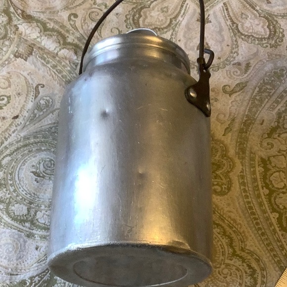 Lovely antique metal milk container. 9”x6”. Has removable lid. Lightweight. - Picture 7 of 9
